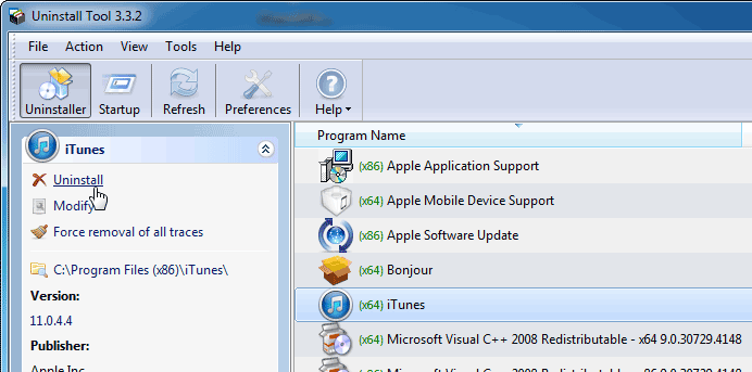 Uninstall iTunes