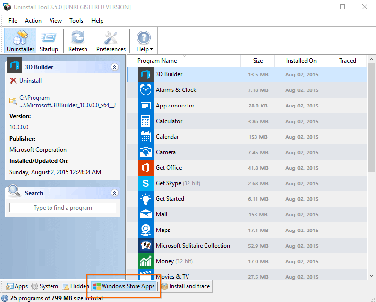 windows uninstall app